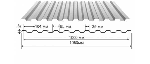 Профнастил оцинкованный С-21 1050x3000 купить недорого в Яковлево