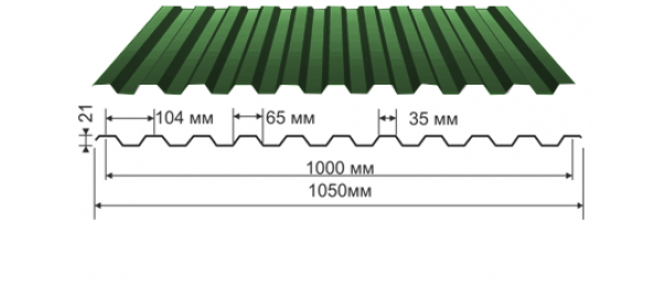 Профнастил зеленый оцинкованный  RAL 6005 С-21 купить недорого в Яковлево